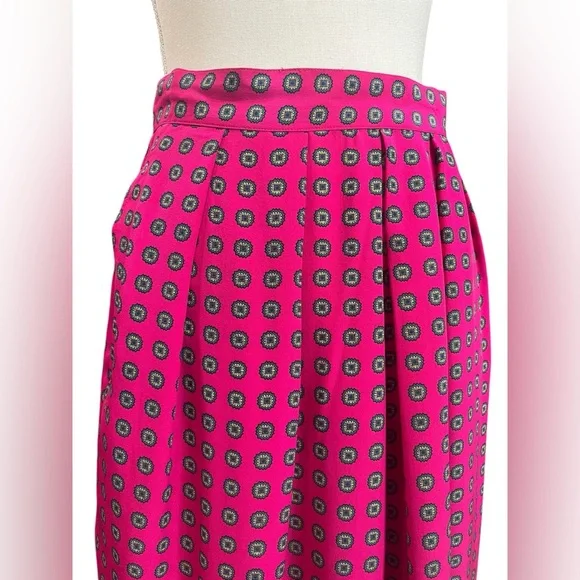 J.G. Hook Pink 100% Silk Midi Skirt Geometric Print Pleated Size 10 - Picture 3 of 10